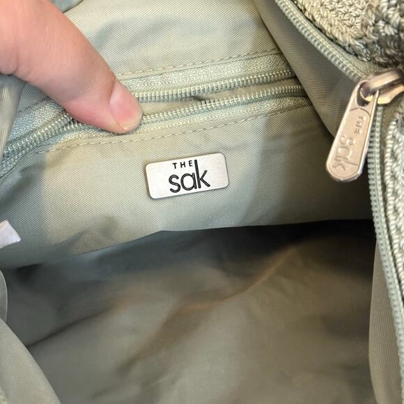 The Sak Shoulder Bag Light Green Crochet Knit Boho Purse Casual Festival Lined - Picture 5 of 8